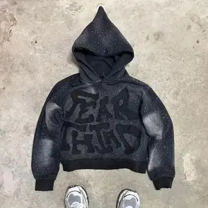 Clothing New Harajuku Fashion Flash Oversized Letter Patch Hoodie Men Women Y2K Hip Hop Goth Casual Sweatshirt