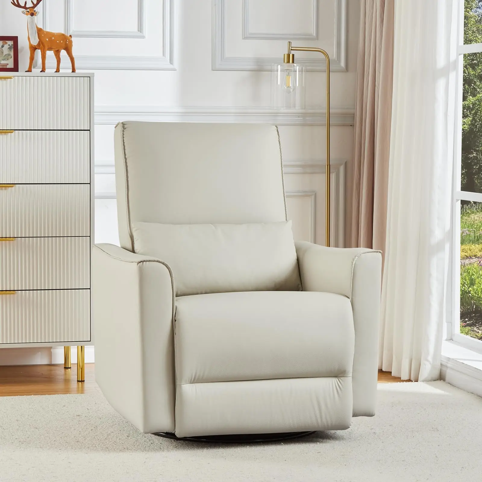 Garvee Large Size Manual Reclining Chair - PU Leather Recliner Chair, 350 lb and Above Weight Capacity, Adjustable Seat Indoor Loungers with Lumbar Support, Padded Armrests for Living Room (White), Swivel Rocking Manual Reclining
