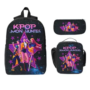 Girls K-Pop Rumi Mira Role Three-piece printed fashion backpack set for girls – unisex, the perfect school gift; cute design, large storage space; lightweight and multifunctional, ideal back-to-school gift, specially designed for teenagers.