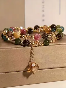 Elegant Handmade Elastic Beaded Bracelet for Women, Vintage Crystal Garnet Colorful Beads, Perfect for Daily Wear, Parties, Vacations, Gift