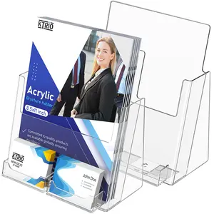 KTRIO Acrylic Brochure Holder 8.5x11 Inches with Business Card Holder 2 Pack, Clear Plastic Brochure Display Stand for Pamphlets, Magazine, Flyers, Booklets, Literature, Signs, Menu, Business Cards