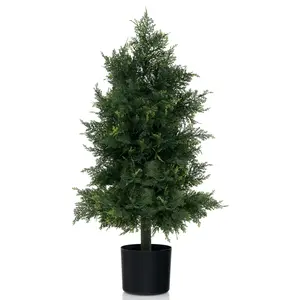 COSTWAY - Artificial Cedar Topiary Tree with Plastic Nursery Pot for Porch and Office