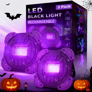 [Buy one get two]Rechargeable Black Light, UV Flood Light, IP65 Waterproof, Cordless 395nm LED Blacklights for Glow Party, Body Painting, Fishing, Halloween Party, Neon Glow Party, Christmas, Gifts, 2 Pack