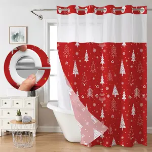 Merry Christmas Waffle Shower Curtain, 8 Styles, No Hook with Snap in Liner, Fabric Waterproof Inner Liner,High-Definition Digital Print, Washable and Elegant, Bathroom Shower Equipment, Suitable for Bathrooms, With a Hotel-Style Design
