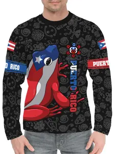 Men's Puerto Rico Flag Long Sleeve T-Shirt, 3D Print Vintage Round Neck, American Casual Long Sleeve Shirt, Retro Style