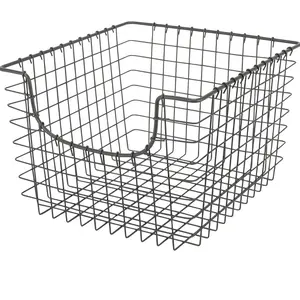 Wire Basket for Organizing (Medium, Industrial Gray) - Sturdy Scoop Pantry Basket Storage - Wire Storage Basket Organizer for Kitchen, Shelf, Closet, Bathroom, Garage & More