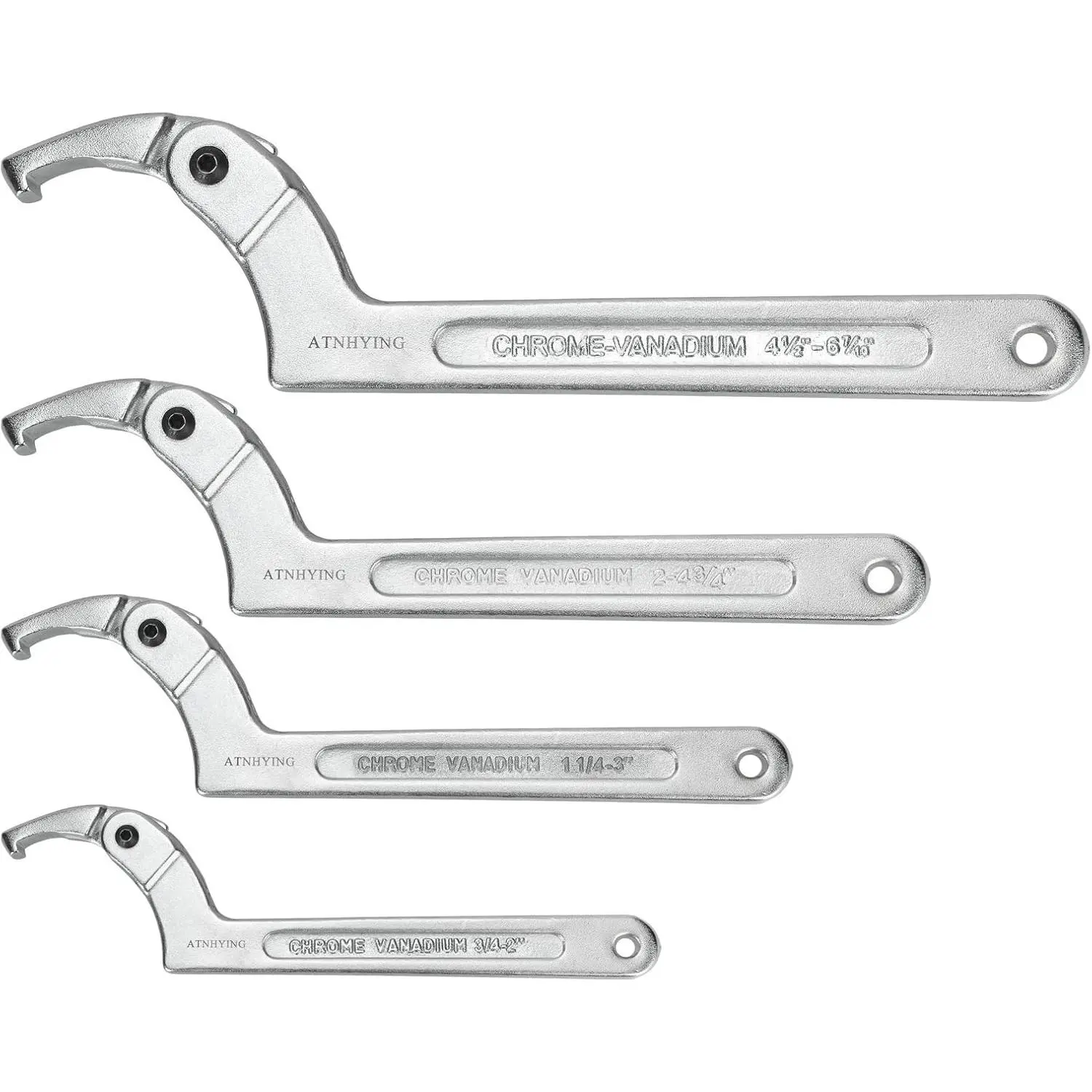 Mechanic's 4-Pcs High-Carbon Steel Adjustable C-Pin Spanner Wrench Set - 3mm/5mm/6mm/8mm Square Heads, Movable Head Design, for Fastening/Disassembling Round Nuts on Machine Tools, Vehicles