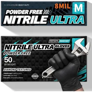 Disposable Gloves, 8Mil Latex &  Free  Resistant Heavy Duty  Safe  Glove Black 50 count