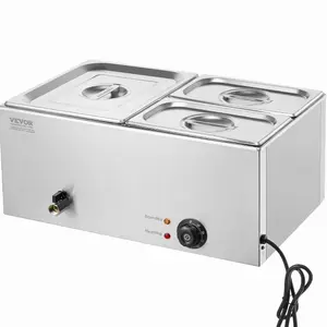 VEVOR 110V Commercial Food Warmer, 3-Pan Stainless Steel Bain Marie 21 Qt Capacity, 1200W Steam Table Electric Soup Warmer w/Lids 2 LadlesVEVOR Super Brand Day