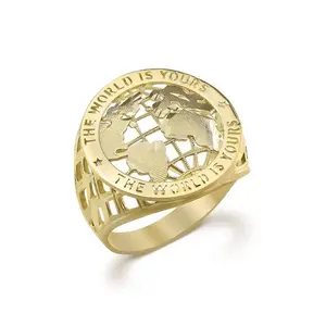 14K Gold Plated World Is Yours Round Globe Ring for Men Unique Gift Timeless Design Luxurious Gold Ring