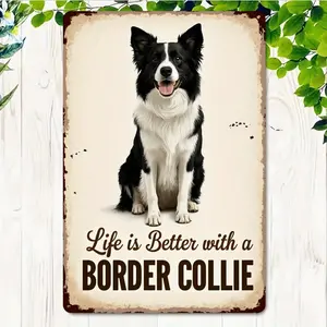 Vintage Border Collie Metal Wall Art Sign for Home Decor and Dog Lover Gift in Rustic Finish