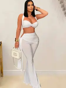 Oneonta Long Straps Wide Legs Ruched Metal Tracksuits Two Piece Set