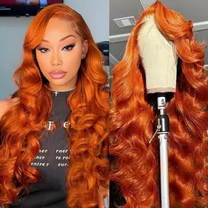 30 Inch  200% Density Ginger Orange Wig Blended Human Hair 13x4 Body Wave Lace Front Wigs Glueless Wigs Pre Plucked #350 Colored Wig
