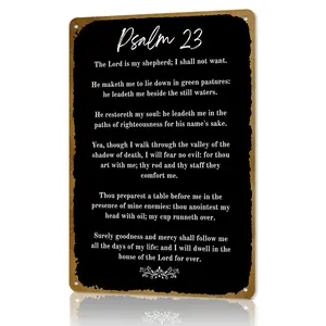 2D Flat 1pc 8*12 in 'Salmo 23’ Vintage Metal Sign|  Psalm Wall Decor for Christian Homes & Spiritual