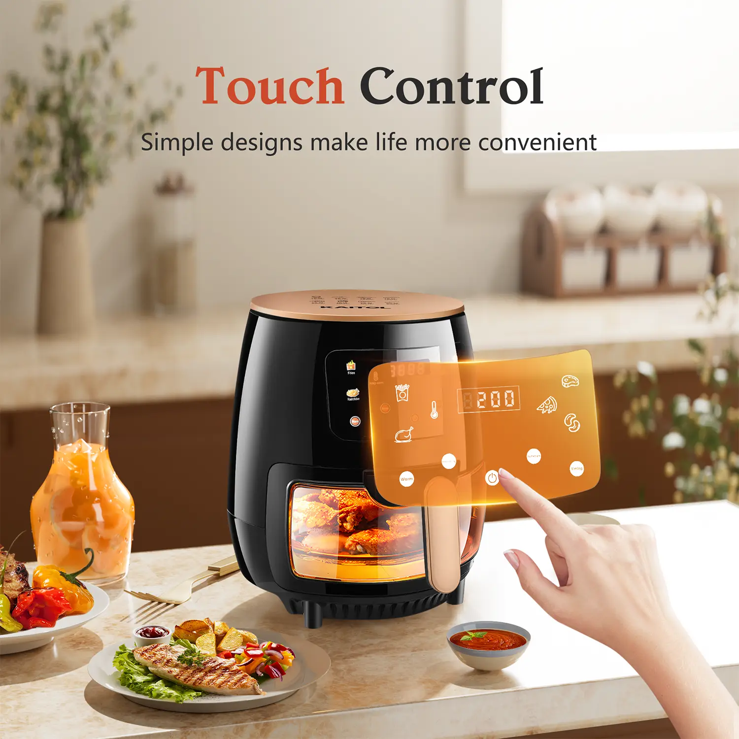 7-In-1 Glass Air Fryer, 5.3 Qt Airfryer with Easy-View Glass Basket, Adjustable Temperature, Touch Panel Control, Circulating Heating, Compact and Lar