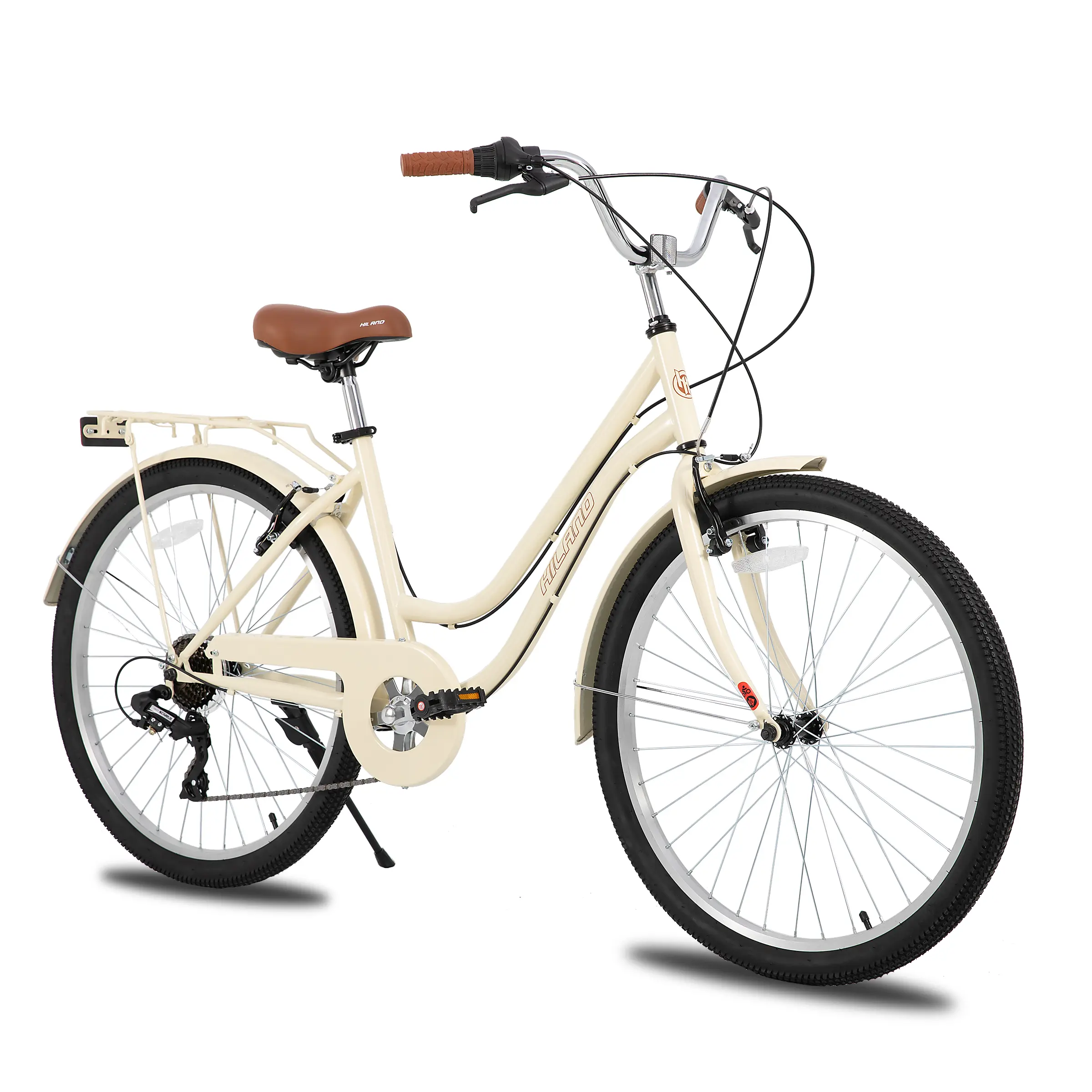 HILAND 26 inch Beach Cruiser Women Bike 7 Speed Step-Through Frame Adult  Bicycle with Rear Rack Commuter City Bicycle - TikTok Shop