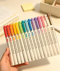 15 Pack Double Ended Mild Highlighters, Dual Chisel & Fine Tip Pastel Fluorescent Markers, Soft Color Highlighter Pens for Journaling, Underlining & Note Taking, Back to School Office Stationery Supplies