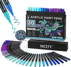 NICETY 30-Color Grey/Blue/Red/Green Tones Acrylic Paint Pens, Pro Color Series Markers Set with 0.7mm Extra Fine Tip for Wood, Canvas, Stone, Glass, and Ceramic - Art Supplies for Adults & Artist