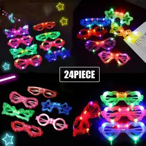 24 Piece Luminous Party Gift Package Butterfly Love Star Glasses with LED Lights Ideal for Weddings Birthdays Music Festivals Graduation Rave Parties Masks