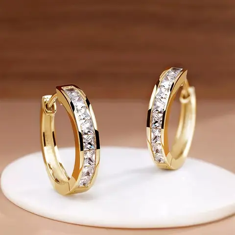 Fashionable Artificial Zircon Decorated Hoop Earrings, Earring Hoops Fashion Jewelry for Party, Daily Clothing Decor, Trendy All-match & Exquisite Jewelry for Birthday Gift