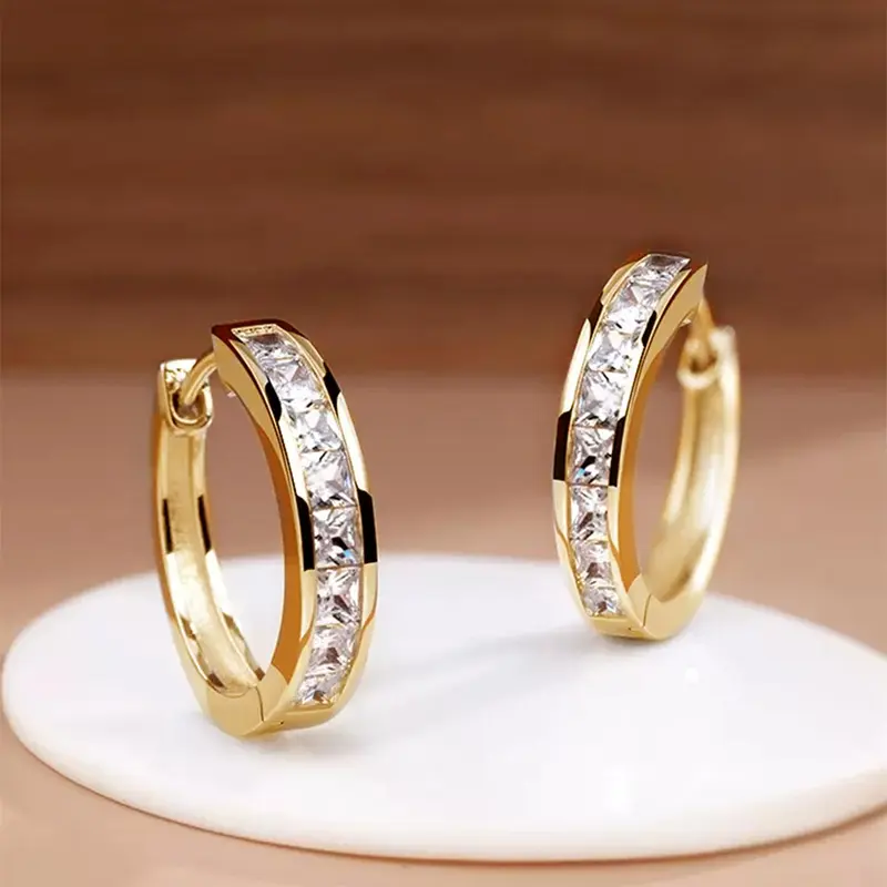 Fashionable Artificial Zircon Decorated Hoop Earrings, Earring Hoops Fashion Jewelry for Party, Daily Clothing Decor, Trendy All-match & Exquisite Jewelry for Birthday Gift