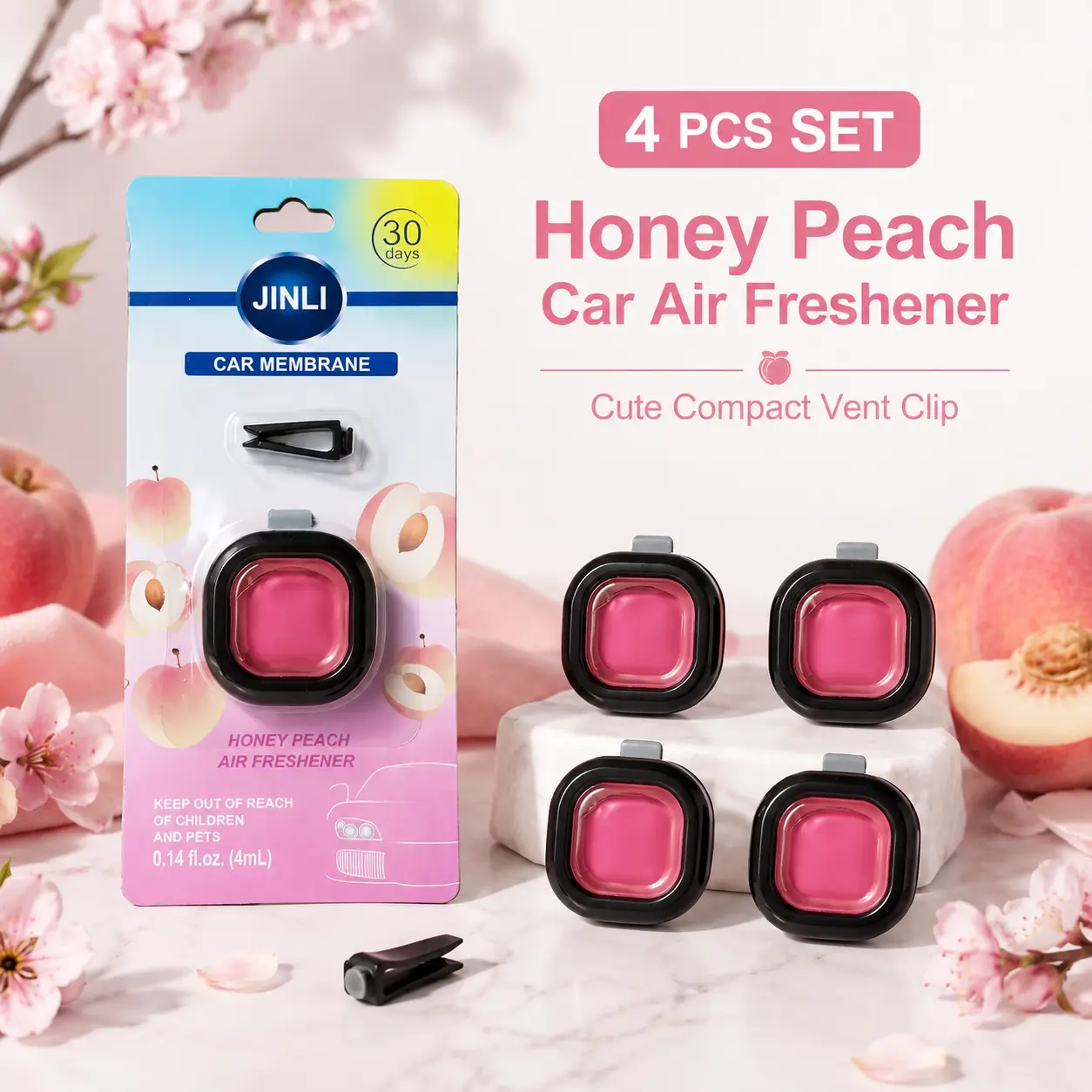 4Pcs Car Air Freshener Vent Clip Set, Assorted Honey Peach & Ocean Fresh Car Fragrance for Car Interior