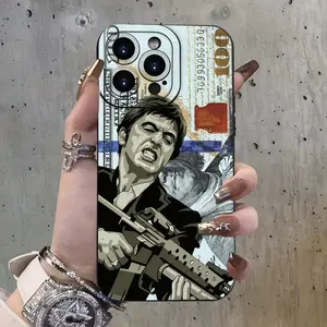 Trendy Pattern with "Scarface" -- for Iphone 15/14/13/12/11 XS XR X 7 8 Plus Pro Max - Black TPU Soft Case. The Case Provides Good Protection And Trendy And Novel Patterns, Suitable for Boys And Girls, Gift/Anniversary/Holiday Gift, Good Choice.