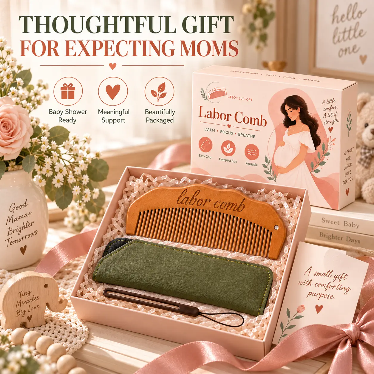 Birth Comb Gift for Mom-to-Be, Wooden Labor & Delivery Accessory for Pregnant Women, Expecting Mother Pregnancy Gift for Childbirth Preparation
