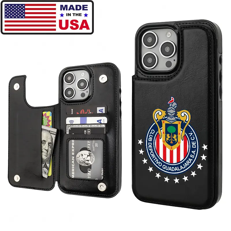 Customized Club Deportivo Guadalajara Hard TPU-PU Leather Cartoon Flip Smartphone Case - Popular Protective Aesthetic Accessory with Card Slots, Drop Protection, Anti-Scratch for iPhone 17/16/15/14/13/12 Plus Pro Max & Samsung 22/23/24/25 Series, Accessor