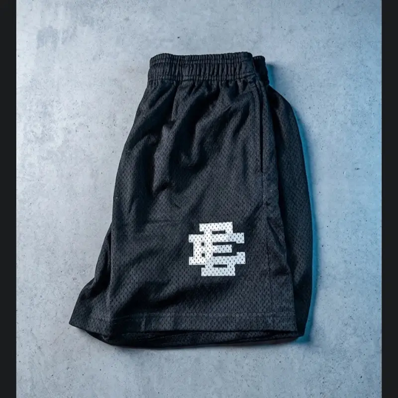 Eric Emanuel Black Mesh Shorts with White Logo for Men Menswear
