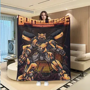 Vintage Transformers Flannel Blanket, Bumblebee Full Print, Thick Comfortable Sofa Cover, Festival Gift, Multi-Purpose Throw Blanket