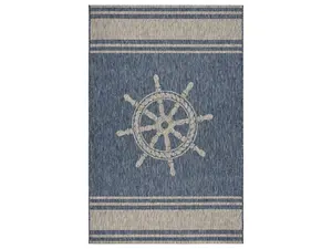 212 MAIN Navy Ship Helm Durable Flatweave Polypropylene 8x9 ft. Indoor & Outdoor Area Rug, Ideal for Maritime & Nautical Decor, Durable Rug