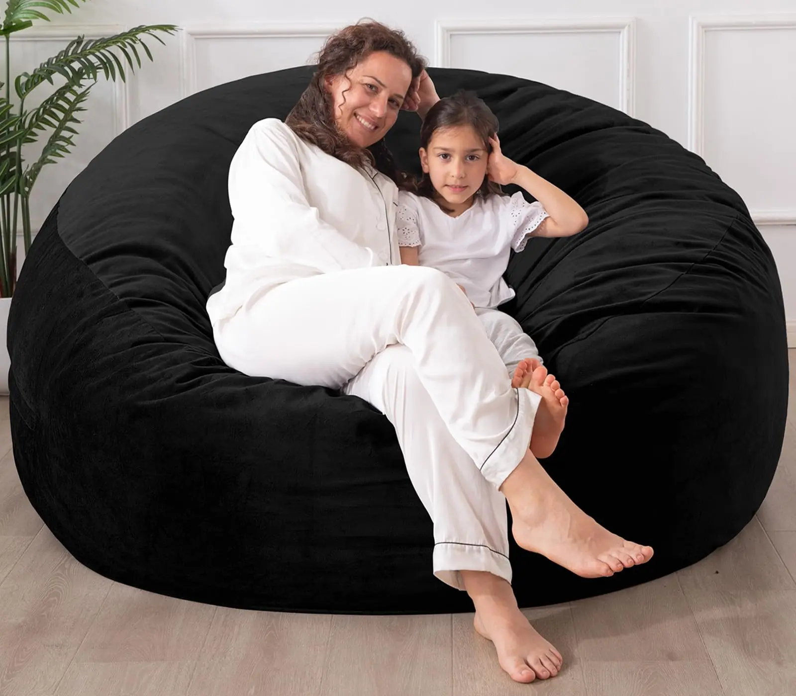 5 ft Bean Bag Chair,Large Bean Bag Chairs for Adults with Memory Foam Filling,Lazy Bean Bag Sofa for Living Room,Ultra Soft Velvet Fabric,Pull-Handle,Side-Pocket
