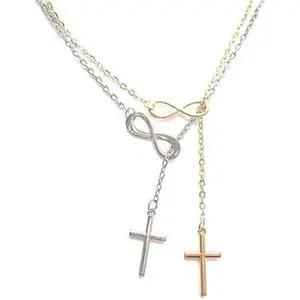 Cross Necklace for Women Silver/Gold Plated Faith Cross Y Necklace Chain Vintage Long Lariat Cross Pendant Necklace Minimalist Religious Necklace Jewelry,Infinity Cross Pendant Necklace