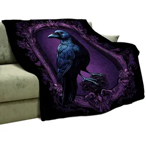 [Luxurious Raven Throw Blanket] Soft Cozy Flannel Luxurious Vintage Gothic Raven Throw Blanket | Intricate Purple & Blue Raven Design, Ideal All-Season Gift for Youngsters, Boys, Girls | Colorful Wildlife Artwork, 280GSM, Perfect for Couch, Sofa, Bed