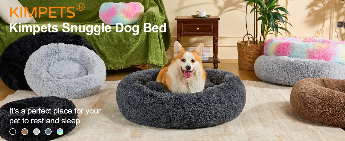 Dog Calming Beds for Small Medium Large Dogs - Round Donut Washable Puppy Dog Bed, Anti-Slip Faux Fur Fluffy Donut Cuddle Anxiety Cat Pet Bed(20" Dark Grey)