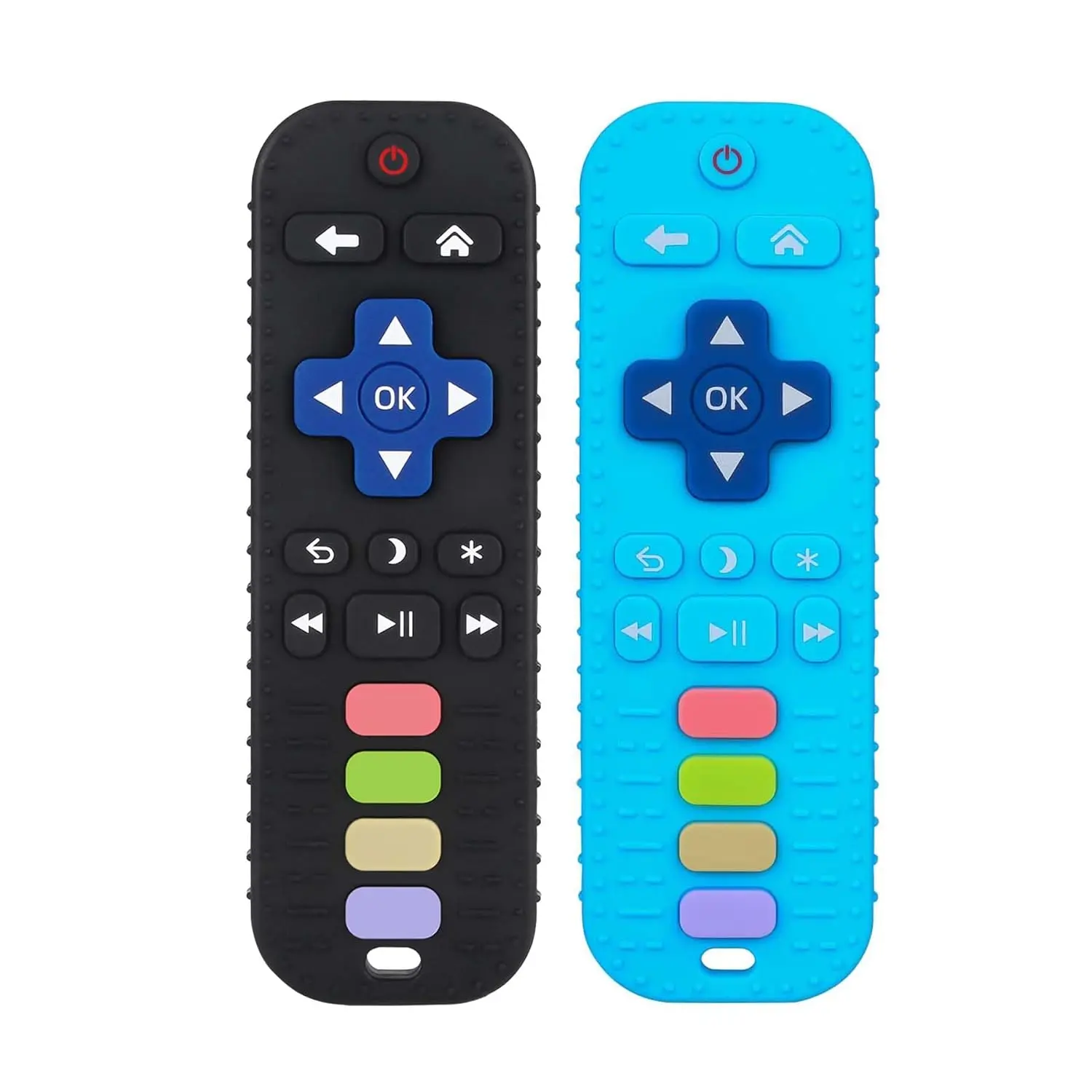 Baby Teether Toy for Babies 3-24 Months, TV Remote Control Teething Toy, Soft Silicone Chew Toy for Sore Gums, Infant Teething Relief, Black & Blue