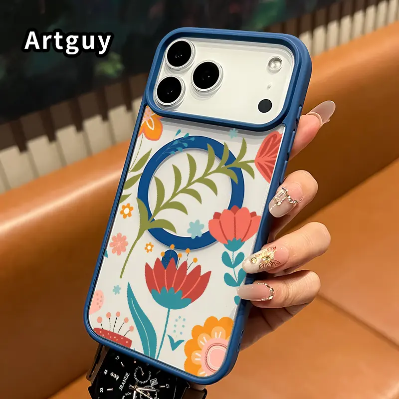 Transparent Phone Case for iPhone 17 Pro Max 16 Plus 15 14 13 12 11 Air E Floral Symphony Blossom Pattern Acrylic Back Silicone Edges Anti-Scratch Support Wireless Charging Back Cover for boy girl