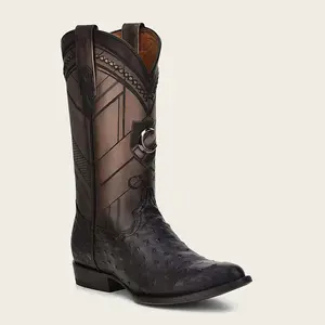 Cuadra Men's Black Genuine Ostrich Leather Round Toe Boot