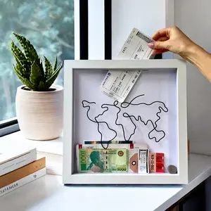 Ticket Storage Box Postcard Souvenir Money Box Map Frame Coin Bank Ticket Holder Display Case Collectible Ornament Small Size 20cm X Cm Large Size 30cm X 30cm