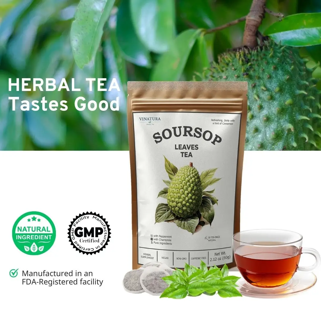 VINATURA Soursop Leaves Tea bags - All natural, Dye-free bag - Herbal Tea for Health - 30 tea bags - Make Sugar-Free, Natural Sweet Beverage