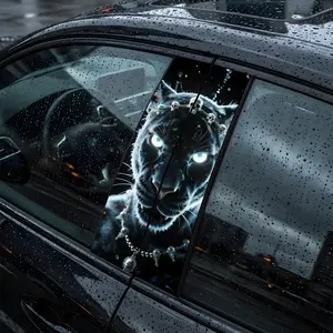 2 Pcs Black Panther Skull Car Door Trim Sticker Durable Waterproof Scratch-Resistant B-Pillar Car Sticker Covering Scratch Accessories Car Decoration Decal For Cars Automobile Decals