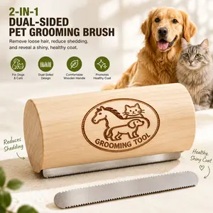 Dog Brush for Shedding & Grooming, 2-in-1 Dual-Sided Hair Deshedding Comb, Pet Grooming Brush, Cat Brush, Deshedding Tool for Short & Long Haired Dogs & Cats