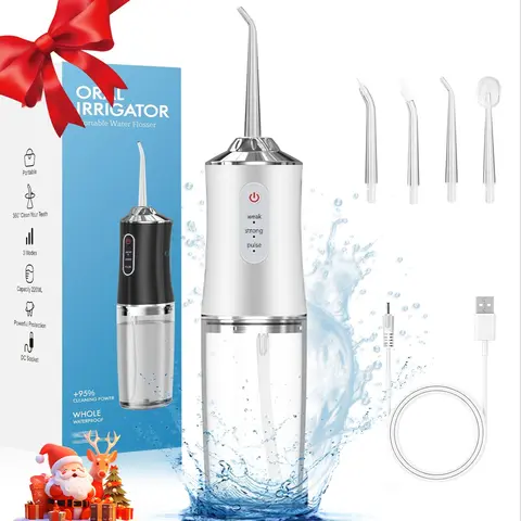 Rechargeable Water Flosser, Cordless Dental Flosser, Portable Oral Irrigator, 4 Jet Tips, Waterproof, 3 Modes, Home & Travel, Christmas Gifts, Water Dental Flossers, Oral Care