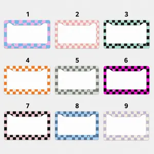Colorful Checker License Plate Frame Set, Cute Pastel Car Accessory, Front Auto Tag Holder, Trendy Gift for Women, 12x6 Aluminum