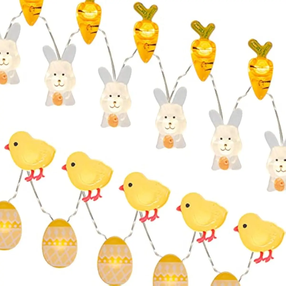 Set of 2 Easter Lights for Easter Decorations 10Ft 60 LED Easter Fairy Lights Eggs Chick & Carrot Bunny String Lights Battery Operated Set with Timer for Spring Indoor Decor Home Party Tree