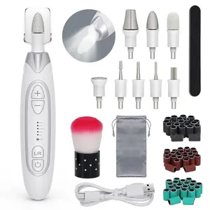 Electric Nail File, 5 Speeds Manicure and Pedicure Kit, Cordless Nail Drill, Toenail Grinder for Thick Toenails with LED Light, Dremel Tool Kit for Human, Pet, Toenails, Natural & Acrylic Nails