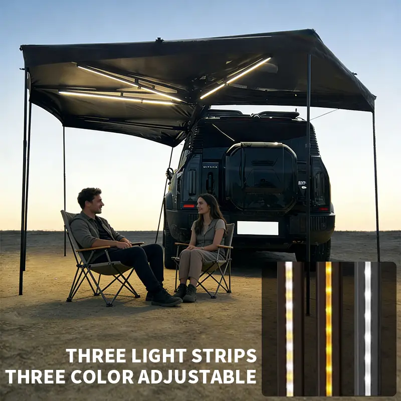 270 Awning Plus Extra-Large Car Awning - Car Accessories for Full-Size SUVs, Pickups & Off-Road Vehicles, Fits Roof Racks & Crossbars, Oversize Shade, Waterproof UV Protection, Easy Setup, Vinyl, LED Lights for Camping