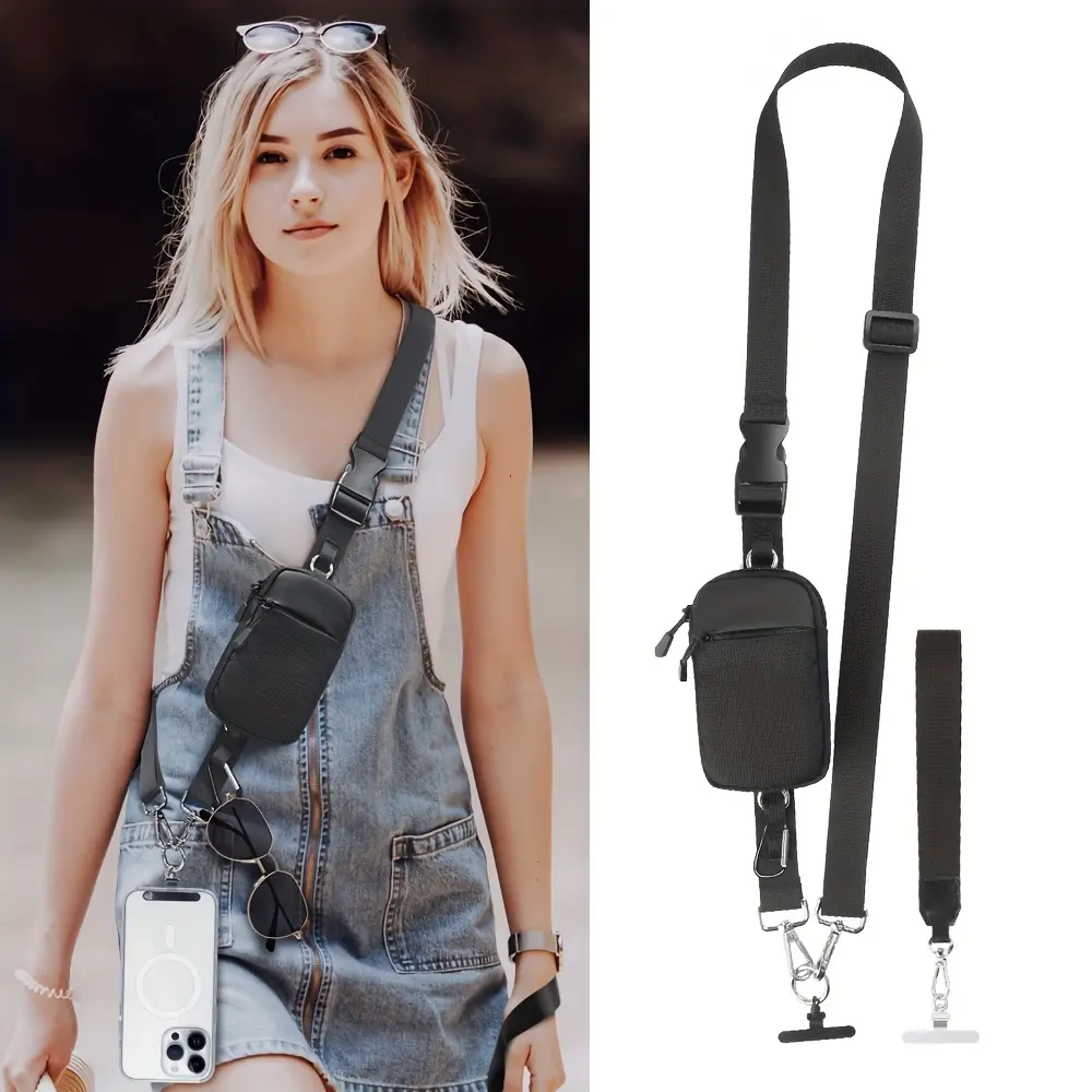 [Anti-theft Crossbody Strap] Multi-purpose Fashion Crossbody Phone Strap + Coin Wallet + Wrist Lanyard |   Travel Anti-theft, Adjustable, Universal for Men and Women, with Clip, Lightweight Daily Bag