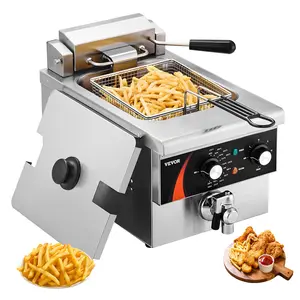 VEVOR Commercial Deep Fryer,  1750W Electric Countertop Fryer with Basket, 9Qt /8.5 L Single Oil Fryer, 1mm Thickened Stainless Steel, Time & Temp Control, for Kitchen Restaurant Use, Silver